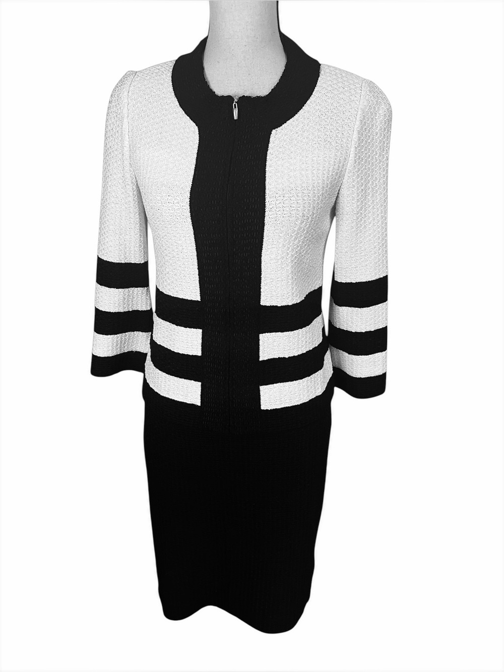 St. John Black and White Knit Dress & Jacket Set Sz-2